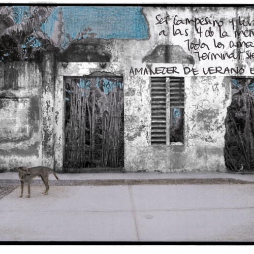 "The wall of San Bernardo del Viento # 3" / Technique: analog photography, text, drawing. Film: Ilford Pan 100 / Dimensions of the work: 20 x 30 cm.